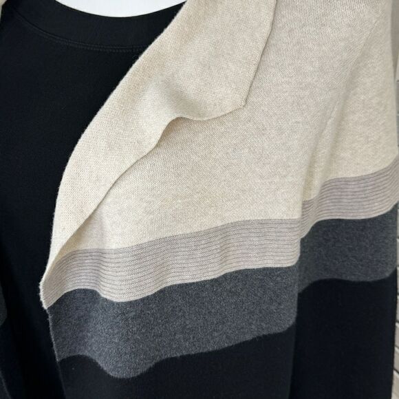 Chico’s Zenergy Cardigan Sweater Striped Colorblock Cotton Cashmere Tan Black XL - Picture 5 of 11